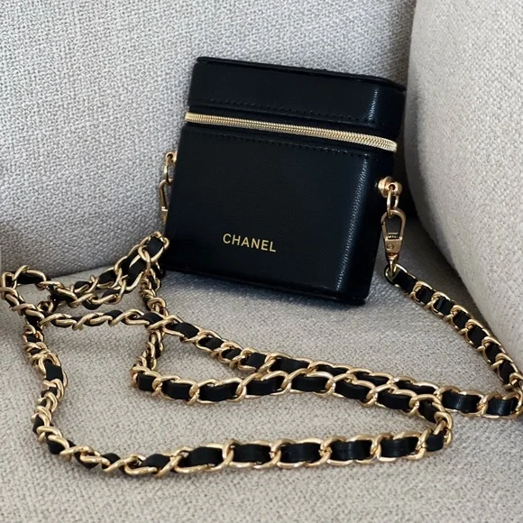 Chanel Leather Cosmetic Bag/ Lipstick Case with Chain